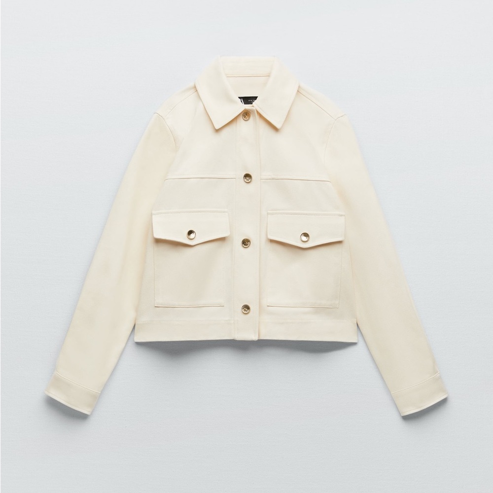 ZARA ECRU DENIM GOLD BUTTON DOWN COLLAR JACKET $89.90